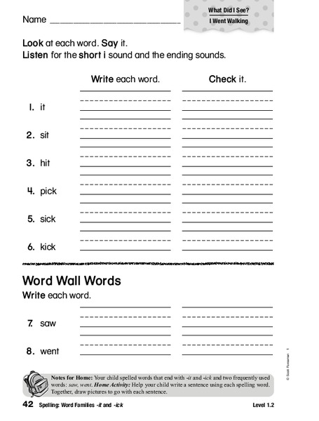 Spelling: Word Families -it and -ick Worksheet Spelling: Word Families -it and -ick Worksheet