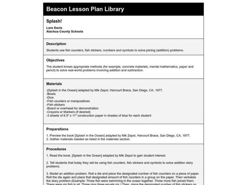 Splash! Lesson Plan Splash! Lesson Plan