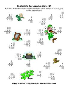 St. Patrick's Day Missing Digits (G) Worksheet St. Patrick's Day Missing Digits (G) Worksheet