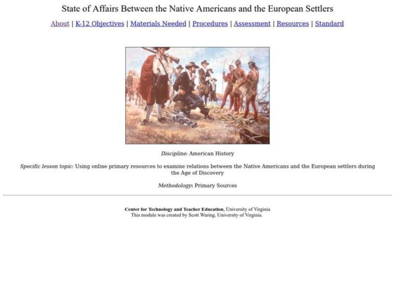State of Affairs Between the Native Americans and the European Settlers Lesson Plan State of Affairs Between the Native Americans and the European Settlers Lesson Plan