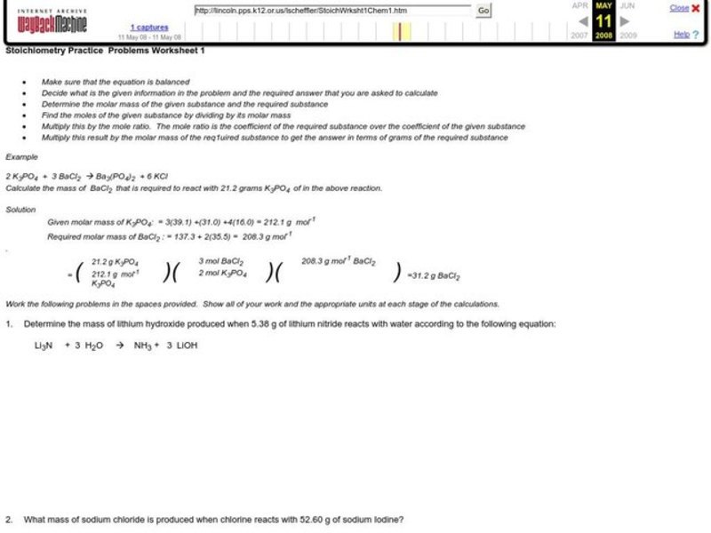 Stoichiometry Practice Problems Worksheet Stoichiometry Practice Problems Worksheet