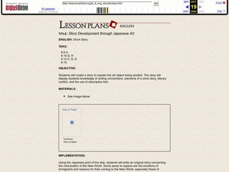 STORY DEVELOPMENT THROUGH JAPANESE ART Lesson Plan STORY DEVELOPMENT THROUGH JAPANESE ART Lesson Plan