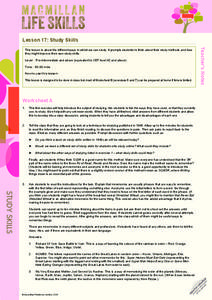 Study Skills Lesson Plan Study Skills Lesson Plan