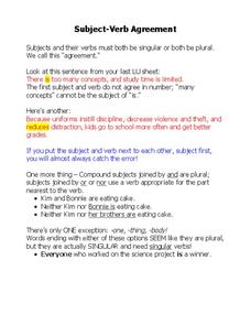 Subject-Verb Agreement Worksheet for 6th - 8th Grade | Lesson Planet