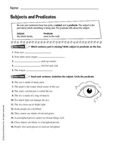 Subjects and Predicates Worksheet Subjects and Predicates Worksheet