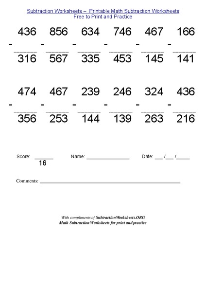Subtraction Math Problems Worksheet Subtraction Math Problems Worksheet