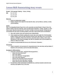 Summarizing Story Events Lesson Plan Summarizing Story Events Lesson Plan
