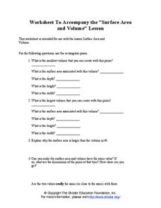 Surface Area and Volume Worksheet Surface Area and Volume Worksheet