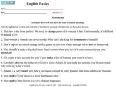 Synonyms Worksheet Synonyms Worksheet