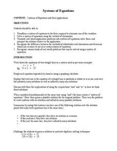 Systems of Equations Lesson Plan Systems of Equations Lesson Plan