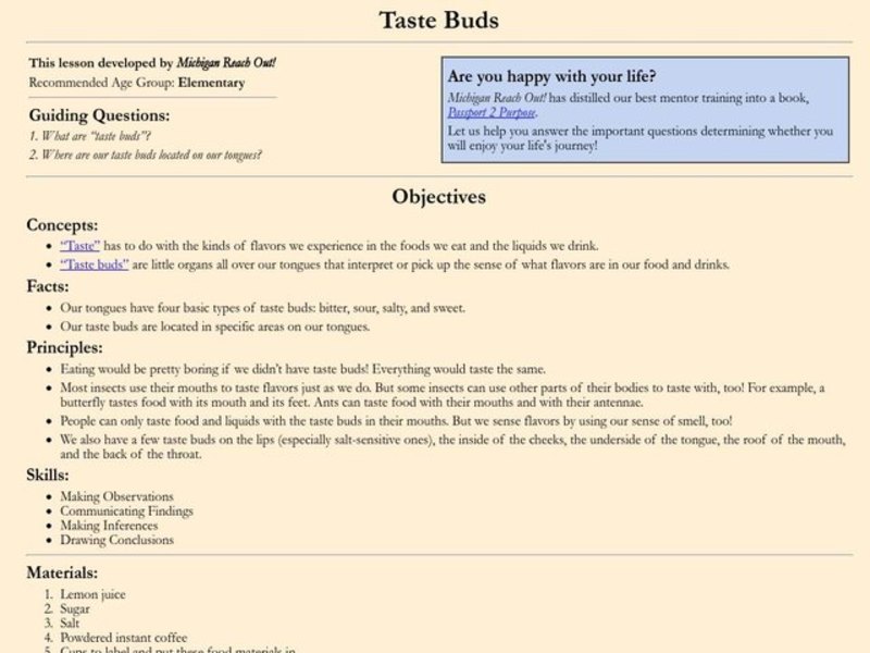 Taste Buds Lesson Plan Taste Buds Lesson Plan