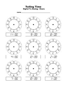 Telling Time Worksheet Telling Time Worksheet
