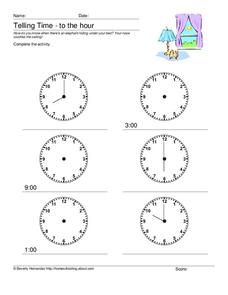 Telling time to the hour Worksheet Telling time to the hour Worksheet