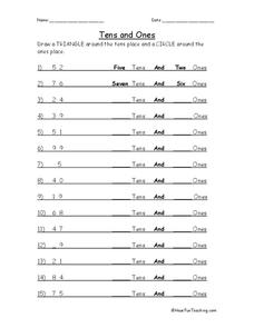 Tens and Ones Worksheet Tens and Ones Worksheet