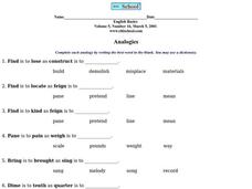 Analogies Worksheet Analogies Worksheet