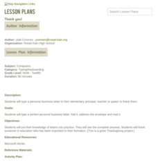 Thank you! Lesson Plan Thank you! Lesson Plan