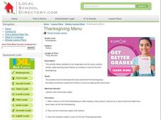 Thanksgiving Menu Lesson Plan Thanksgiving Menu Lesson Plan