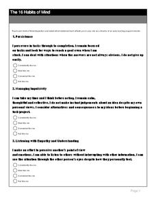 The 16 Habits of Mind Worksheet The 16 Habits of Mind Worksheet
