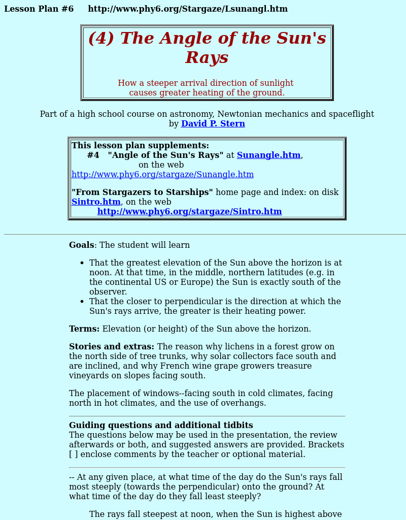 The Angle of the Sun's Rays Lesson Plan The Angle of the Sun's Rays Lesson Plan