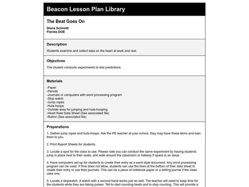 The Beat Goes On Lesson Plan The Beat Goes On Lesson Plan