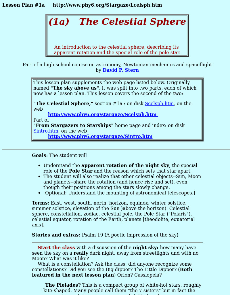 The Celestial Sphere Lesson Plan The Celestial Sphere Lesson Plan