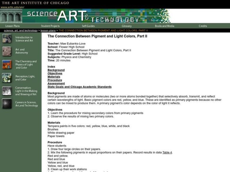 The Connection Between Pigment and Light Colors Lesson Plan The Connection Between Pigment and Light Colors Lesson Plan