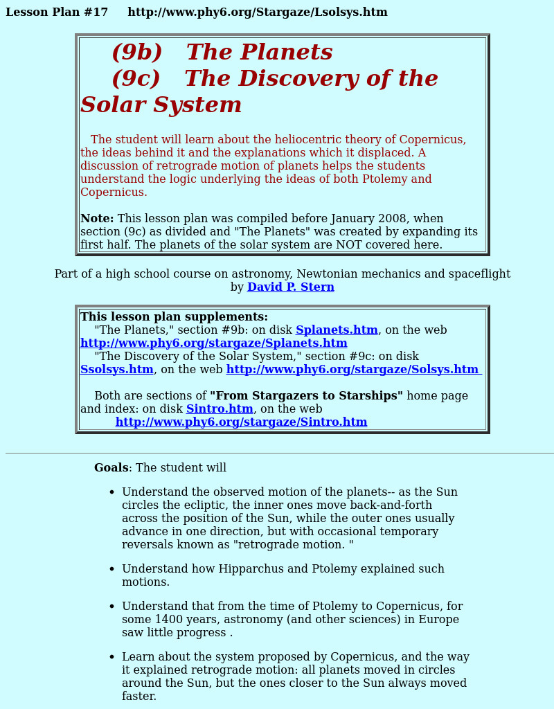 The Discovery Of The Solar System Lesson Plan The Discovery Of The Solar System Lesson Plan