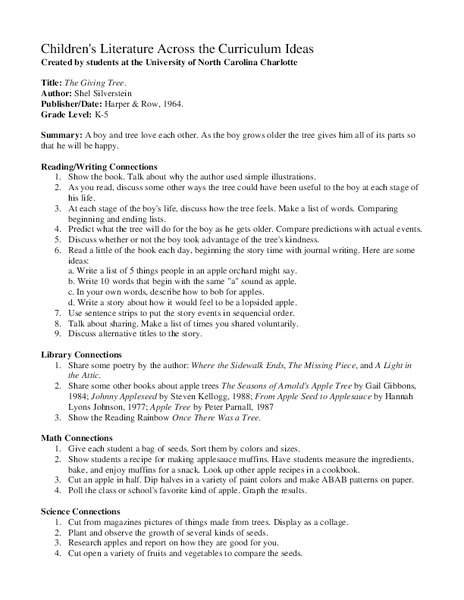The Giving Tree Lesson Plan The Giving Tree Lesson Plan