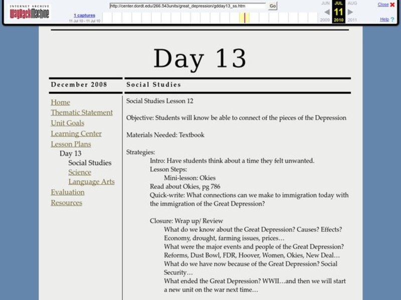 The Great Depression Lesson Plan The Great Depression Lesson Plan