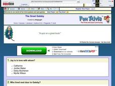 The Great Gatsby: Fun Trivia Quiz Worksheet The Great Gatsby: Fun Trivia Quiz Worksheet