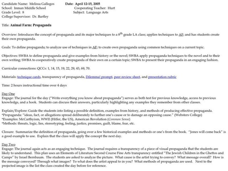 Animal Farm: Propaganda Lesson Plan Animal Farm: Propaganda Lesson Plan