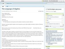 The Language of Algebra Lesson Plan The Language of Algebra Lesson Plan