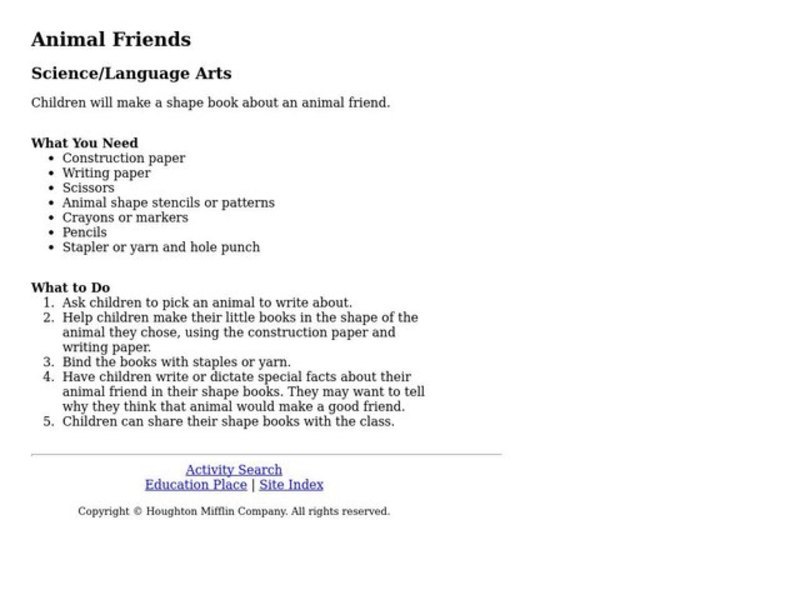 Animal Friends Lesson Plan Animal Friends Lesson Plan
