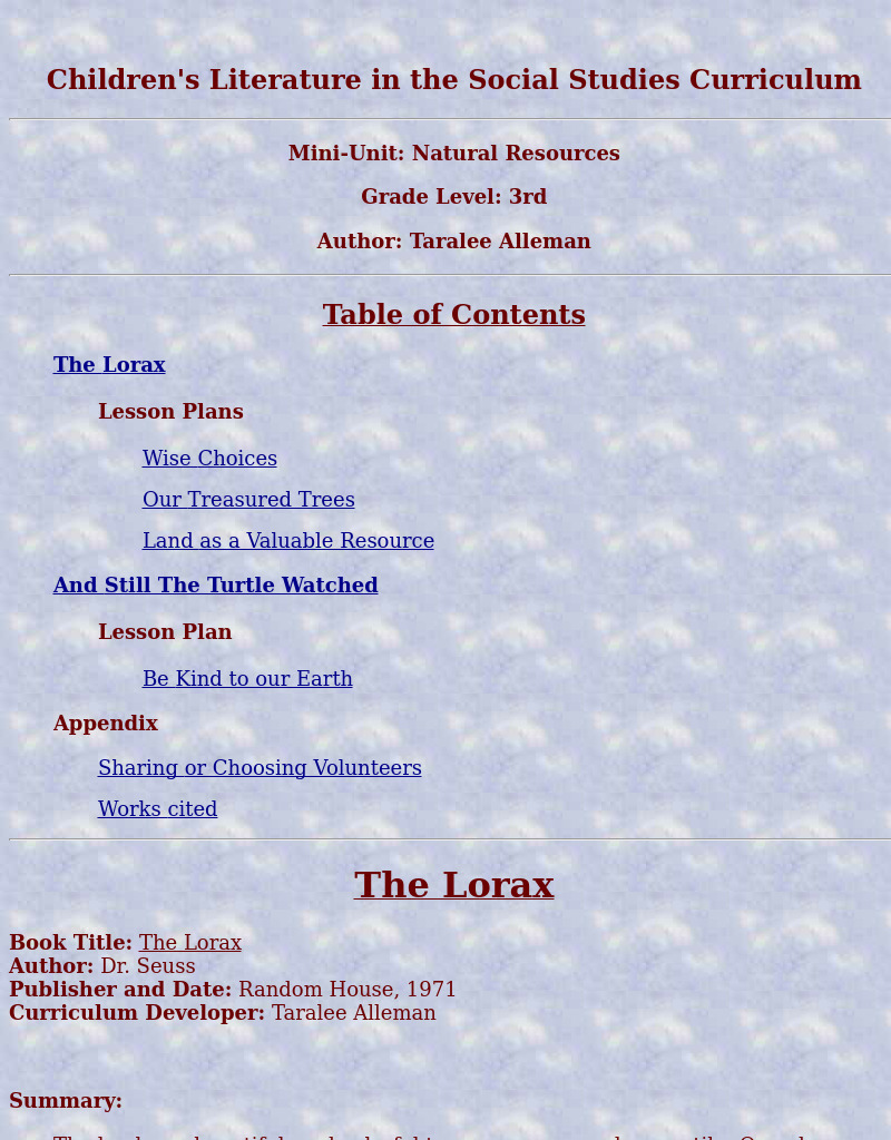 The Lorax Lesson Plan The Lorax Lesson Plan