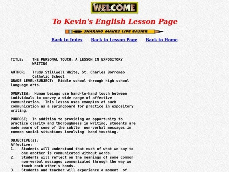 the Personal Touch: a Lesson in Expository Writing Lesson Plan the Personal Touch: a Lesson in Expository Writing Lesson Plan