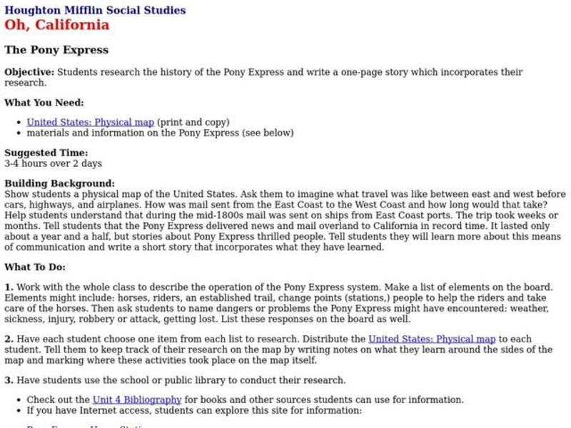 The Pony Express Lesson Plan The Pony Express Lesson Plan