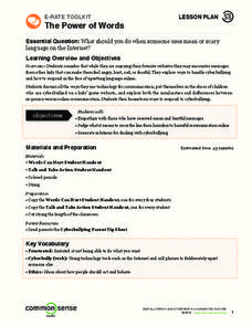 The Power of Words Lesson Plan The Power of Words Lesson Plan
