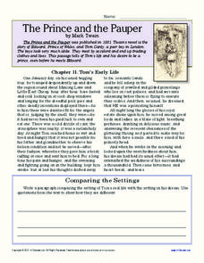The Prince and the Pauper Worksheet The Prince and the Pauper Worksheet