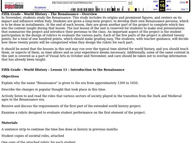 The Renaissance Lesson Plan The Renaissance Lesson Plan