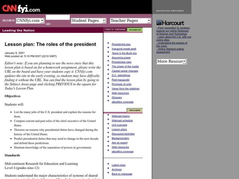 The Roles of the President Lesson Plan The Roles of the President Lesson Plan