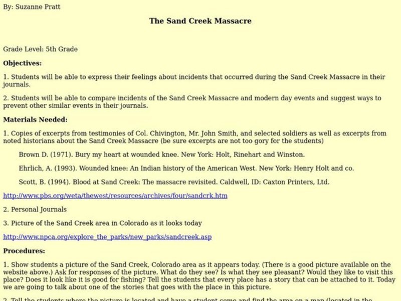 The Sand Creek Massacre Lesson Plan The Sand Creek Massacre Lesson Plan