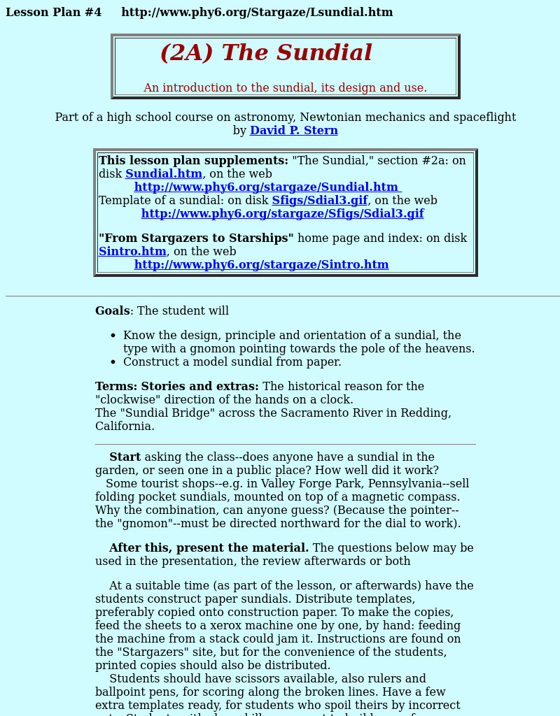 The Sundial Lesson Plan The Sundial Lesson Plan