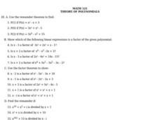 Theory of Polynomials Worksheet Theory of Polynomials Worksheet