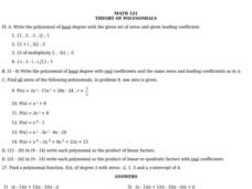 Theory of Polynomials Worksheet Theory of Polynomials Worksheet