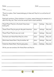 There, Their, and They're Worksheet There, Their, and They're Worksheet
