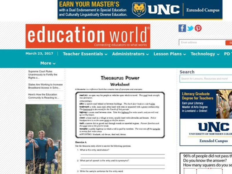Thesaurus Worksheet Thesaurus Worksheet