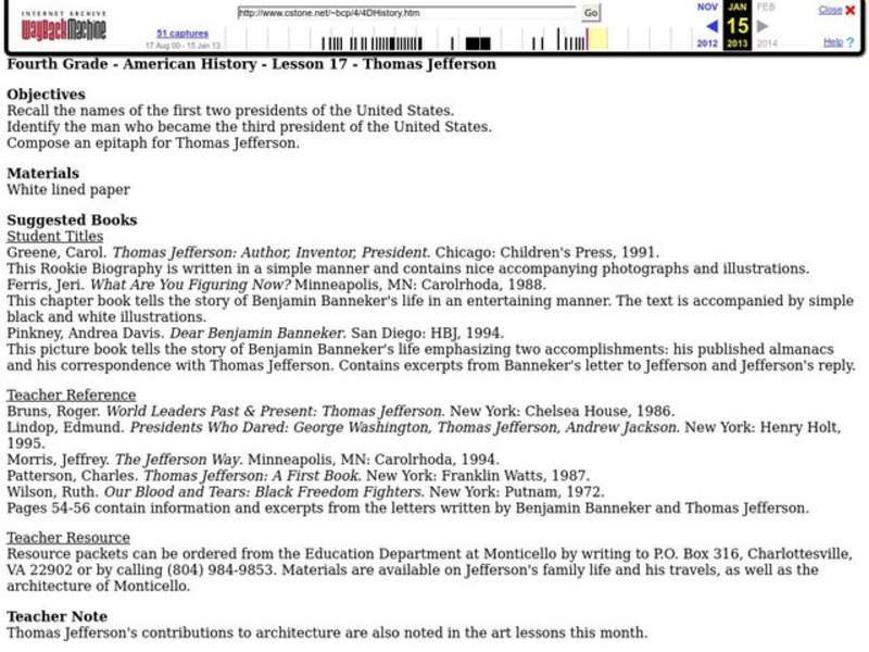 Thomas Jefferson Lesson Plan Thomas Jefferson Lesson Plan