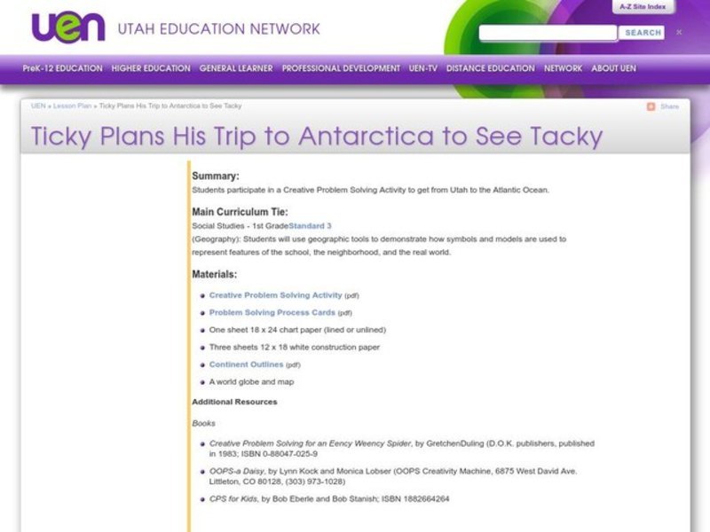 Ticky Plans His Trip to Antarctica to See Tacky Lesson Plan Ticky Plans His Trip to Antarctica to See Tacky Lesson Plan