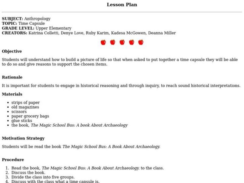 Time Capsule Lesson Plan Time Capsule Lesson Plan