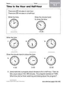 Time to the Hour and Half-Hour Worksheet Time to the Hour and Half-Hour Worksheet